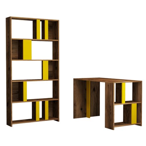 Woody Fashion Studijski stol i policu za knjige, Lima - Walnut, Yellow slika 2