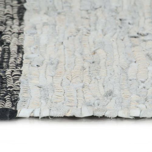 Ručno tkani tepih Chindi od kože 80 x 160 cm svjetlosivi i crni slika 13