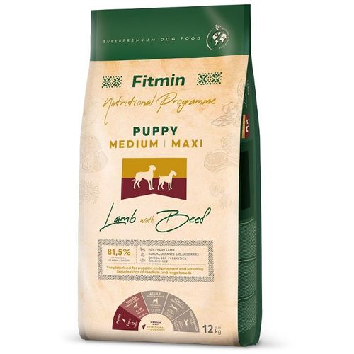 Fitmin Dog Nutritional Programme Puppy Medium / Maxi Jagnjetina sa Govedinom 12kg slika 1