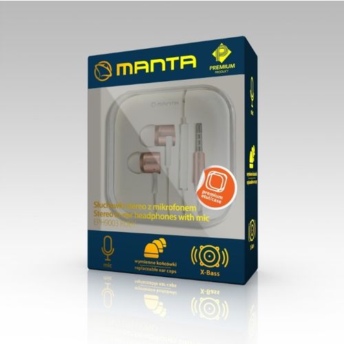 MANTA slušalice + mikrofon, In-ear, alumin, 4 nastavka, kutija, roza/zla EPH9003 slika 1