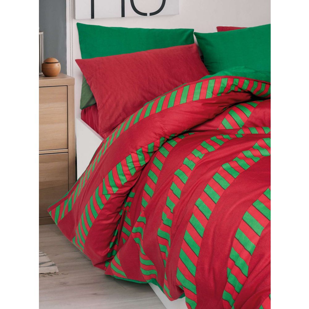 Ranforce double quilt cover set Holly, colours: green, red slika 4
