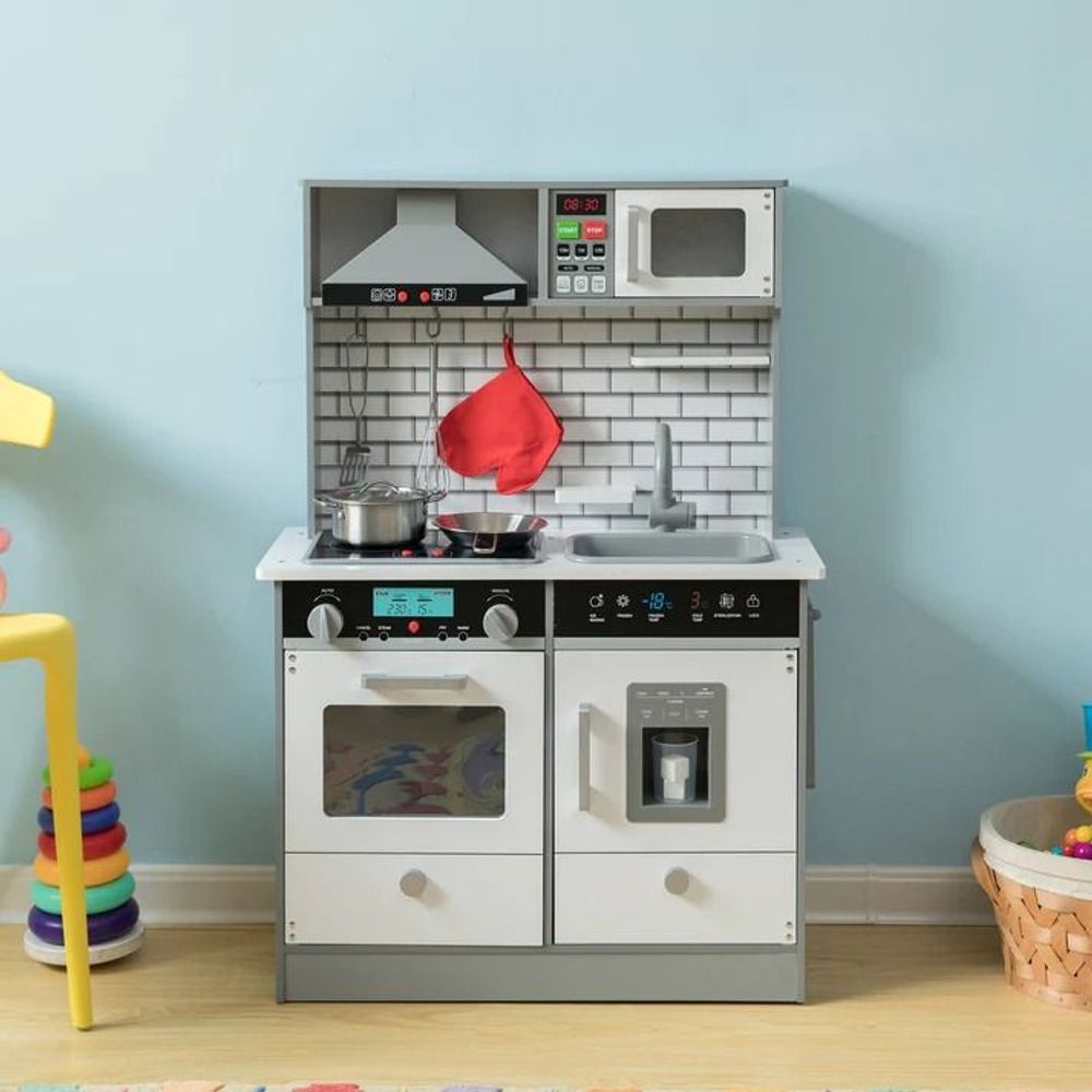 Kinder Home Drvena kuhinja sa dodacima, zvučnim i svjetlosnim efektima, Bijela/Siva slika 14