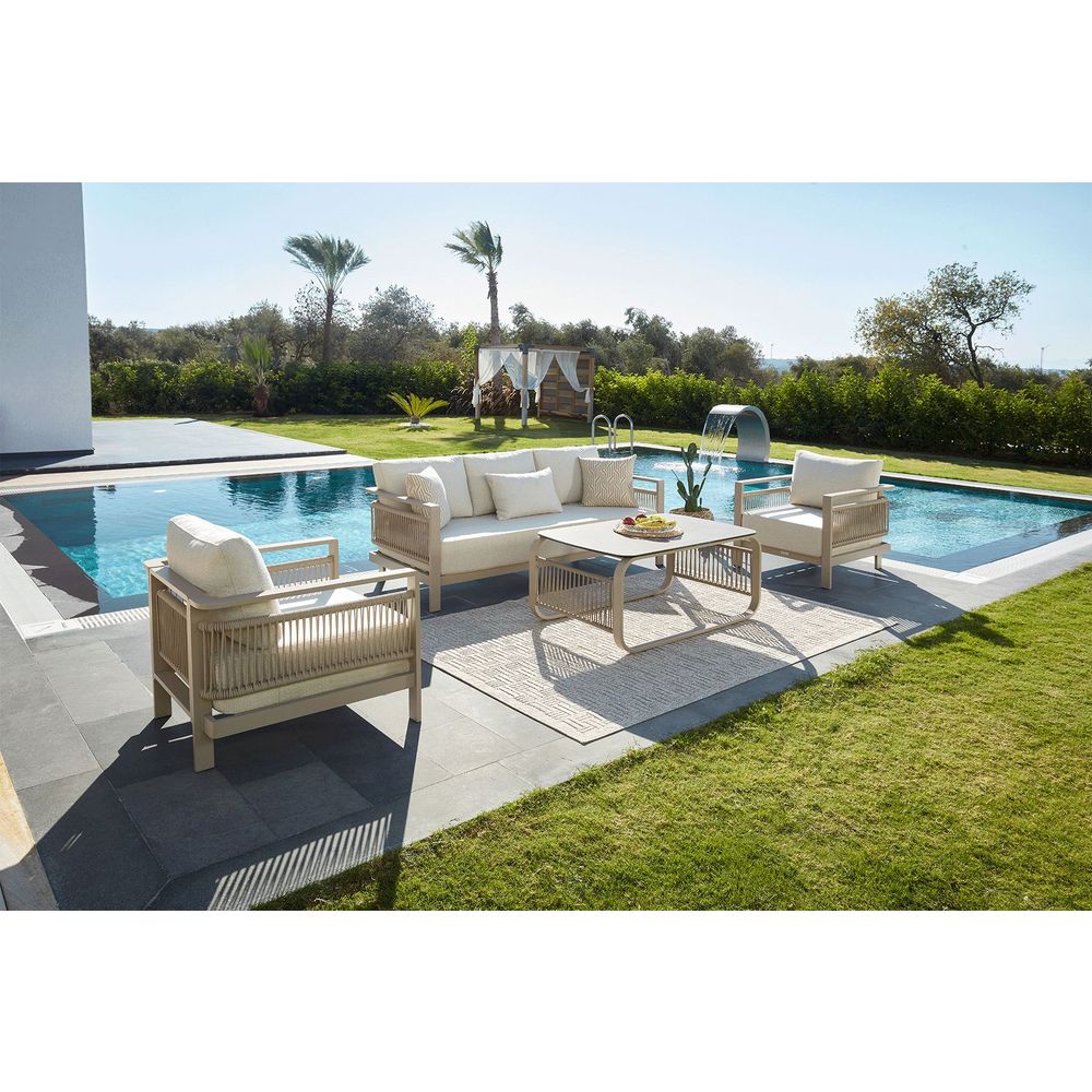 Lounge set garnitura za vrt Venedik (trosjed, 2 fotelje i klub sto), bež slika 1