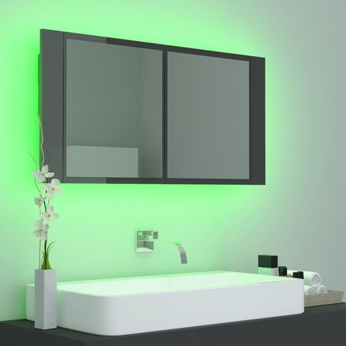 LED kupaonski ormarić s ogledalom sjajni sivi 90 x 12 x 45 cm slika 4