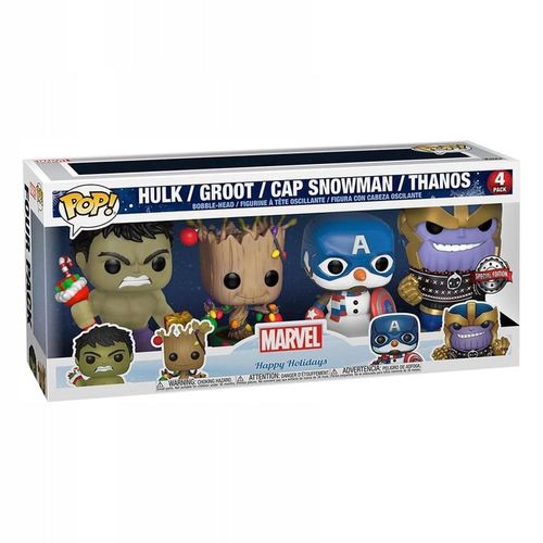 Funko POP! Marvel: Holiday Bobble Head Hulk / Groot / Cap Snowman / Thanos  4PK slika 1