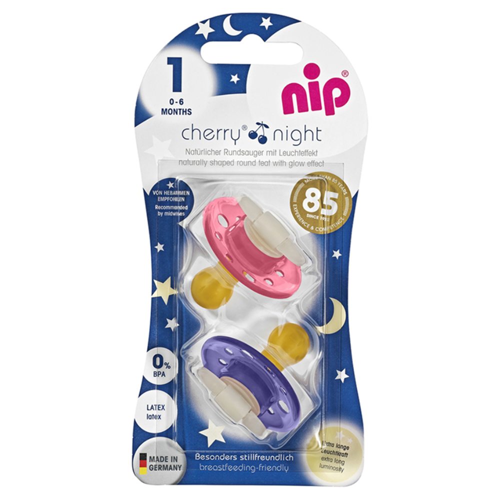 nip® Duda varalica Cherry Night 0-6mj (veličina 1) - Latex, 2kom Pink, Ljubičasta slika 4