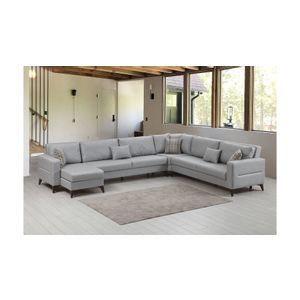 Kristal 3+Corner+3 v2 - Light Grey Light Grey Corner Sofa-Bed