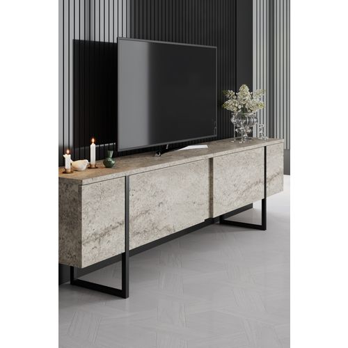 Woody Fashion TV stalak LUXE, boja Travertine, crna boja slika 4