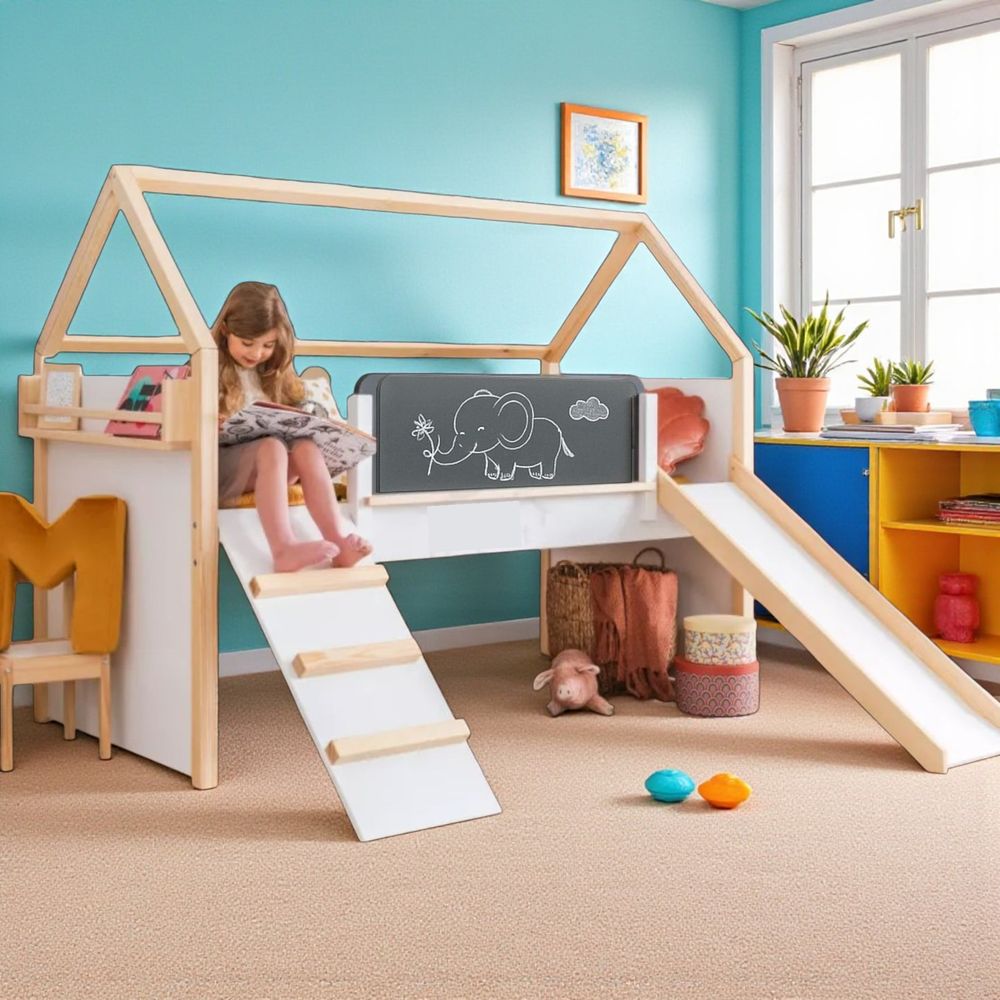 Kinder Home Drveni dječiji krevet kućica Montessori, 90x200cm slika 7