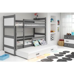 Drveni dječji krevet na sprat Rico sa tri kreveta - 160x80cm - Sivi/Bijeli