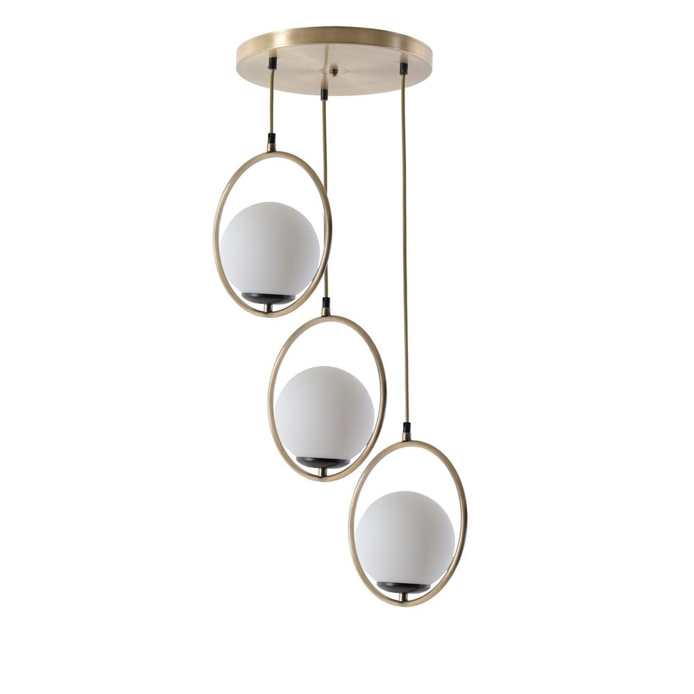 Eskitme Stil Ring 3 Lü Tepsili Beyaz Camlı Sarkıt Lampa slika 2