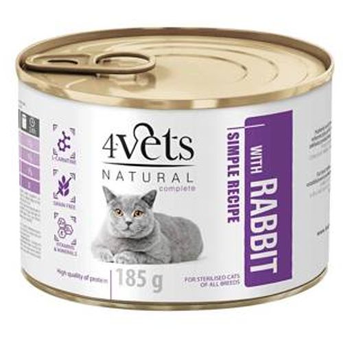 4Vets Natural Complete Cat Sterilised Zečetina 185g slika 1