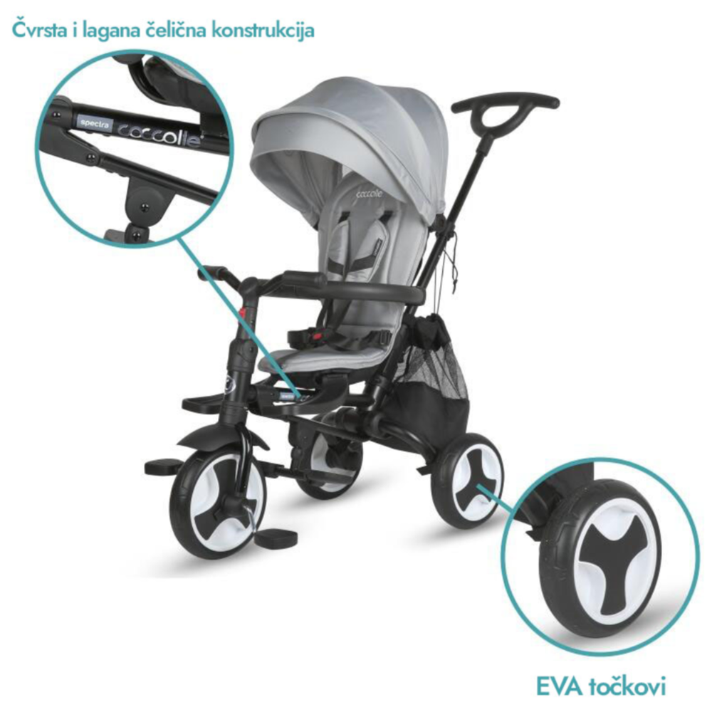 Coccolle Sklopivi rotirajući tricikl Spectra Plus Premium Line, Neutral Grey slika 5