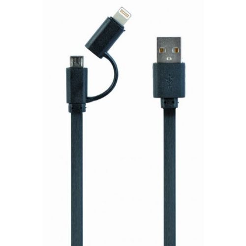 CC-USB2-AMLM2-1M USB charging combo cable iPhones 8-pin + Micro USB, black, 1m slika 1