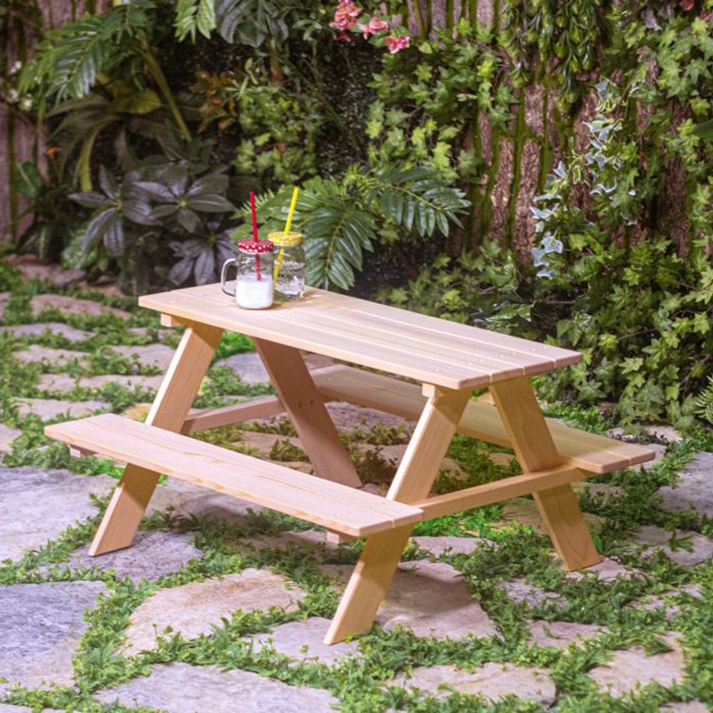 Kukka Drveni mini piknik sto sa klupama, Natural Wood slika 4