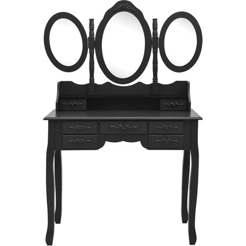 Toaletni stolić sa stolcem i trostrukim ogledalom crni slika 4