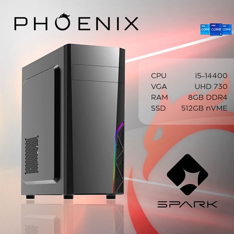 Phoenix Računalo Phoenix SPARK Y-166, Intel i3 14100, 8GB DDR4, NVMe SSD 512GB, NoOS image