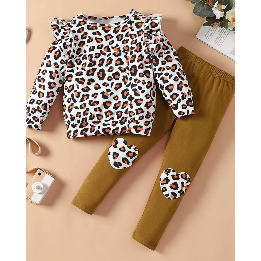 PatPat Komplet za djevojčice Leopard, Braon slika 1