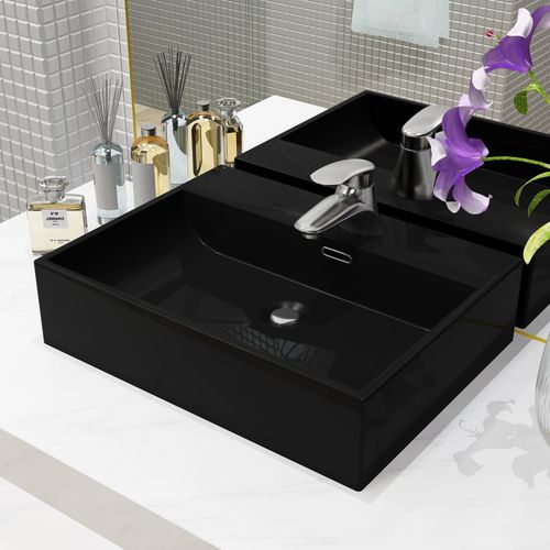 Umivaonik s otvorom za slavinu keramički crni 51,5 x 38,5 x 15 cm slika 6