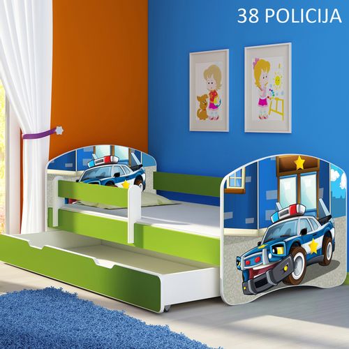 Dječji krevet ACMA s motivom, bočna zelena + ladica 140x70 cm 38-policija slika 1