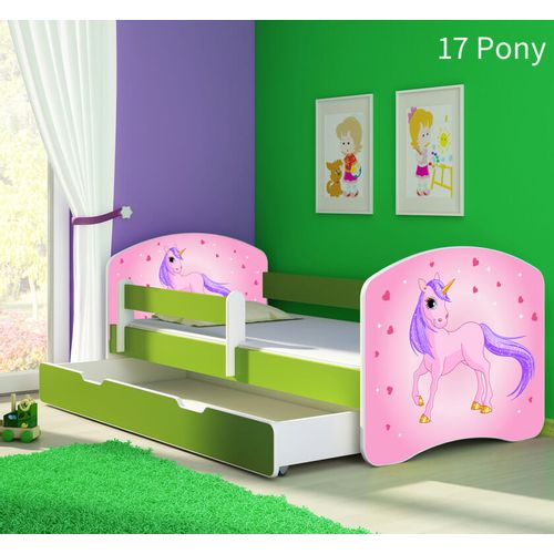 Dječji krevet ACMA s motivom, bočna zelena + ladica 180x80 cm - 17 Pony slika 1