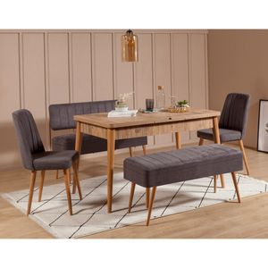 Vina 0701 - 4 - Antracit, Set Ekstenzibilnog Stola i Stolica (5 Komada)