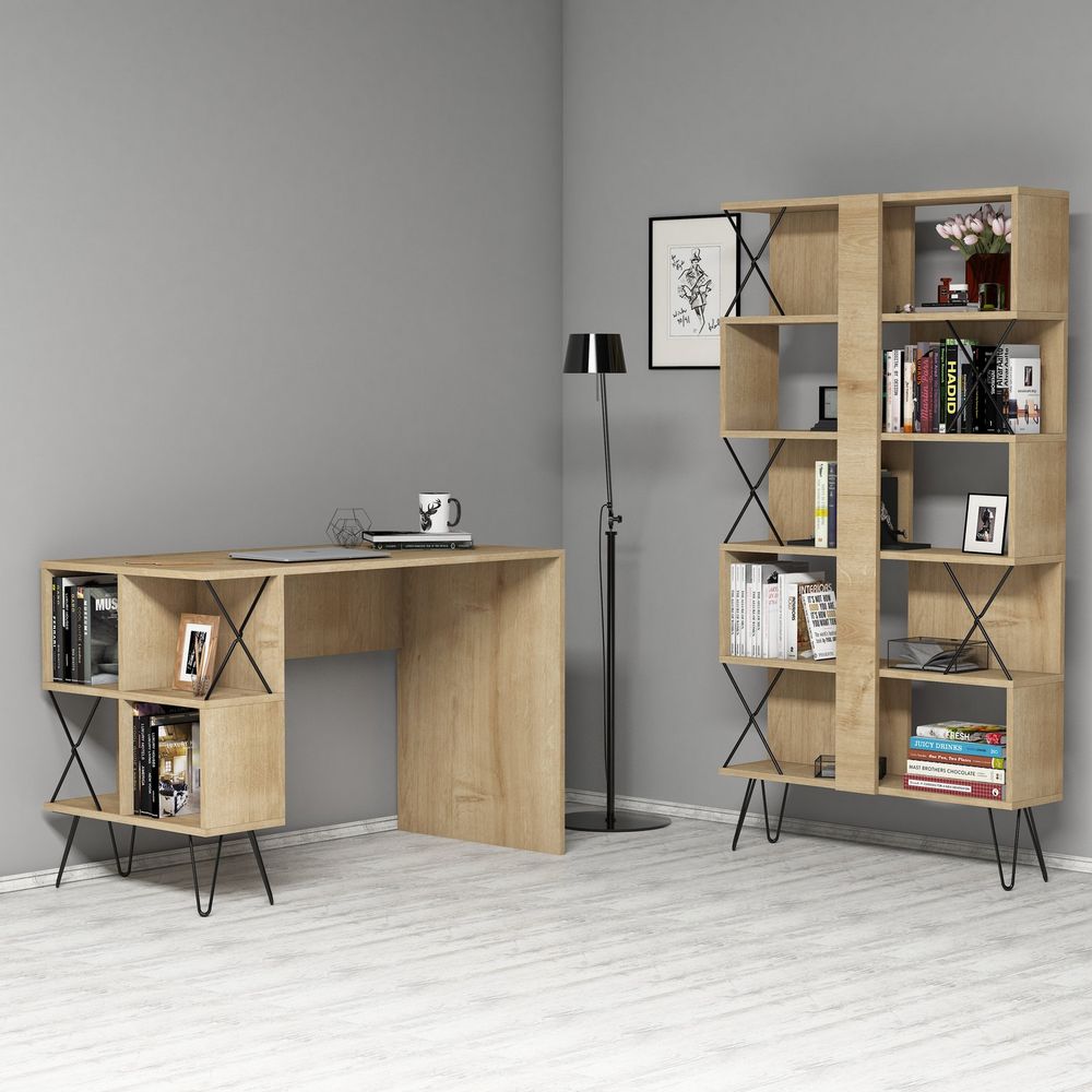 Extra - Oak Black Radni Sto i Polica slika 1