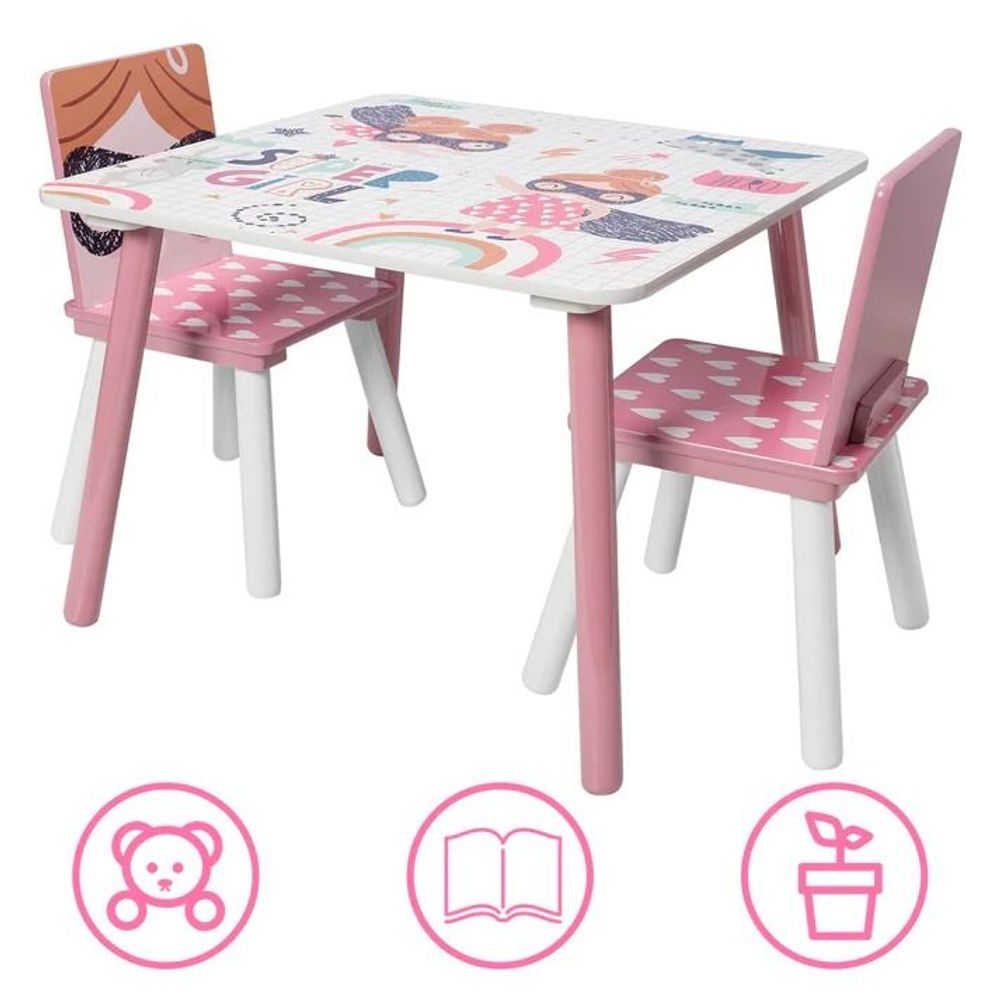 Kinder Home Drveni dječiji sto sa dvije stolice Super Girl slika 8