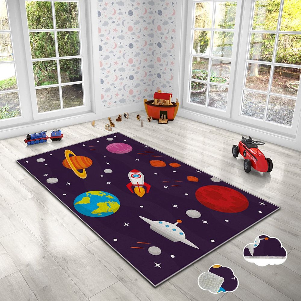 Dječji šareni tanki tepih HMI KDC-108 (120 x 180 cm) Svemir slika 3