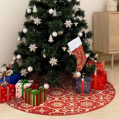 Luksuzna podloga za božićno drvce s čarapom crvena 122 cm slika 1