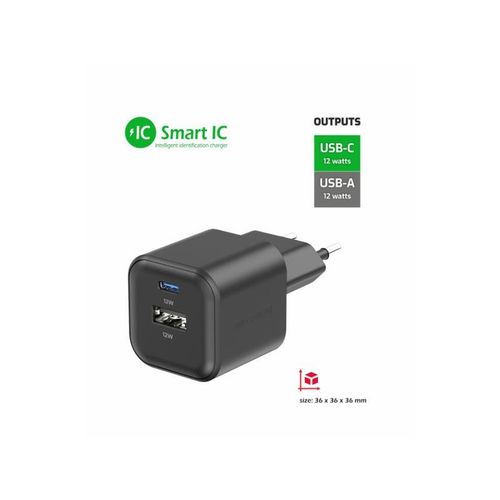 SWISSTEN punjač za AC220, 12W, 1xUSB-C, 1xUSB-A, Smart IC, 2.4A, crni slika 3