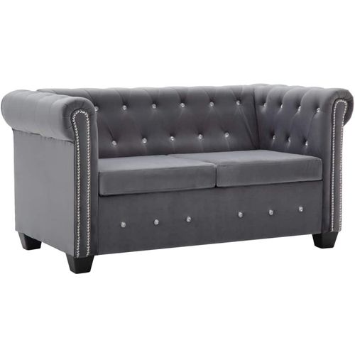 Dvosjed Chesterfield s baršunastom presvlakom 146 x 75 x 72 cm sivi slika 10