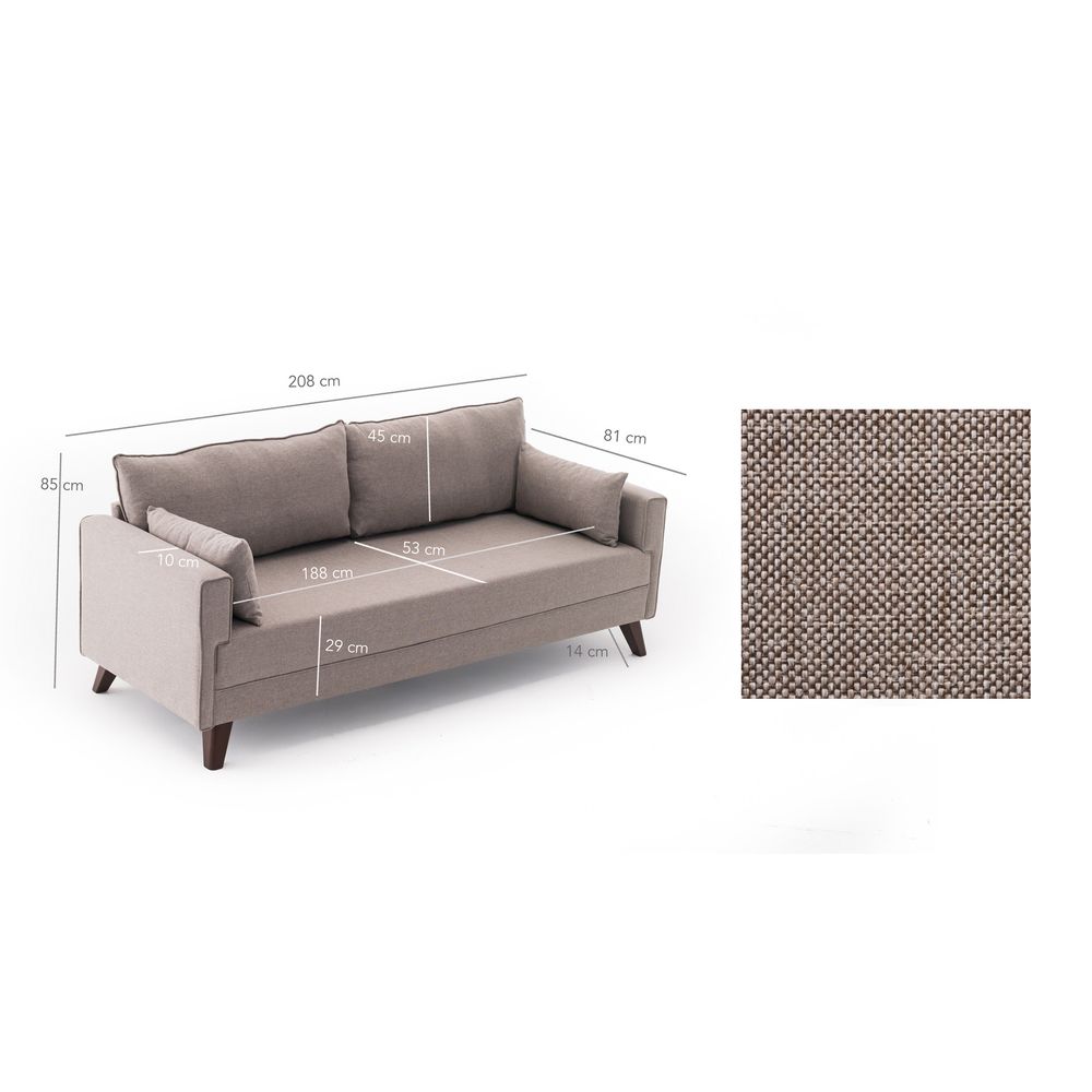 Bella Sofa Bed - Krem 3-Sjedalni Kauč na Razvlačenje slika 7