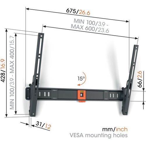 Vogels TVM1613, zidni nosač za ekrane od 40"-77", nagib do 15°, do 35kg slika 2