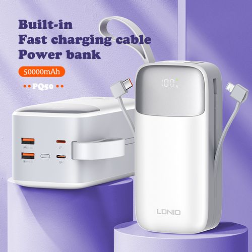 LDNIO POWER BANK 50000mAh 22,5W 5V 3A 2 PORT (2A) + 2 CABLE (1C1L) PQ50 slika 1