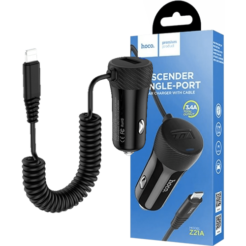 hoco. Auto punjač za Lightning kabelom,  1 x USB, 2.4 A max. - Z21A Ascender Lightning slika 1