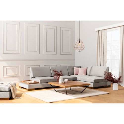 Atelier Del Sofa Kutna garnitura TULIP, desna, svjetlo sivo, Tulip Corner Right With Pouf - Light Grey slika 1