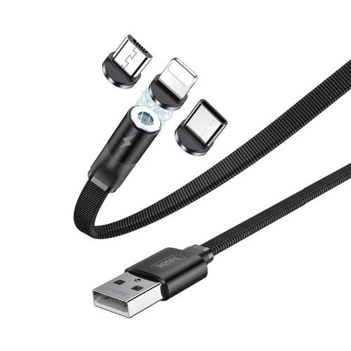 REMAX magnetski USB kabel + komplet utikača Lightning / USB tip C / mikro USB 2.1A 1m slika 1