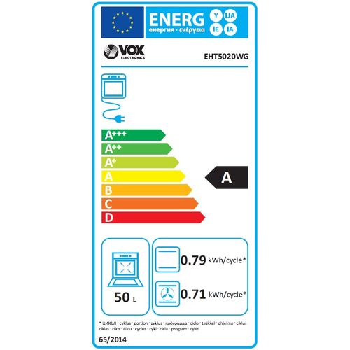 Vox EHT 5020 WG Električni šporet sa ringlama, Ventilatorska rerna, Širina 50 cm, Bela boja slika 4