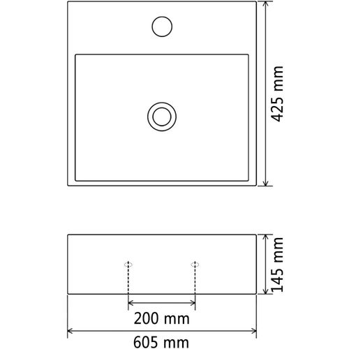 Umivaonik s otvorom za slavinu keramički crni 60,5 x 42,5 x 14,5 cm slika 9