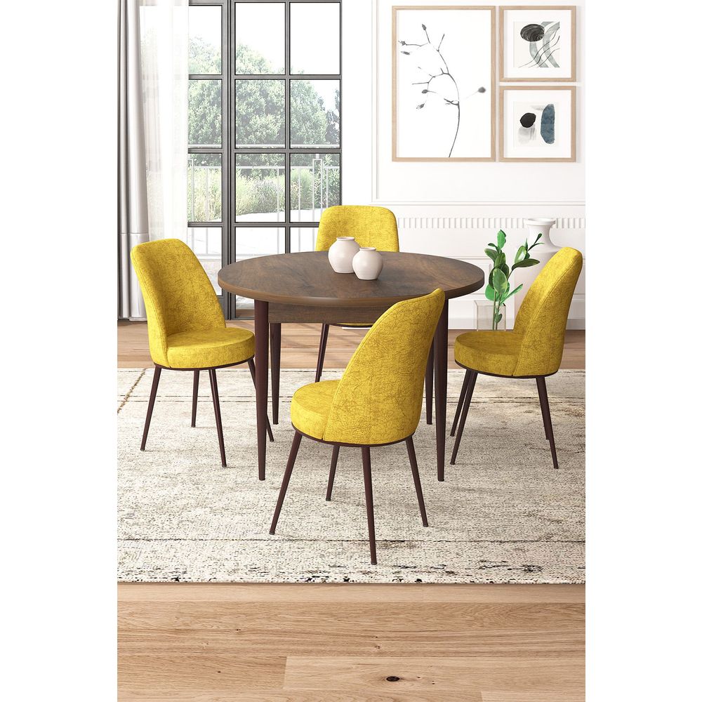 Tor - Baroque, Mustard BaroqueMustard Set Trpezarijskog Stola i Stolica (5 Komada) slika 1