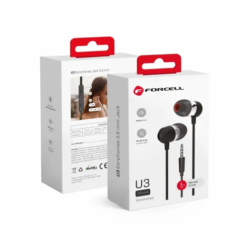 Forcell Premium Sound U3 slušalice 3,5 mm mini jack crne slika 1