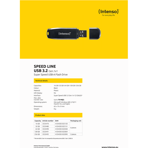(Intenso) USB Flash drive 32GB Hi-Speed USB 3.2, SPEED Line - USB3.2-32GB/Speed Line slika 4