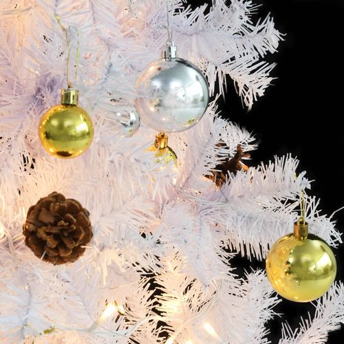 Umjetno božićno drvce s kuglicama i LED svjetlima bijelo 150 cm slika 5