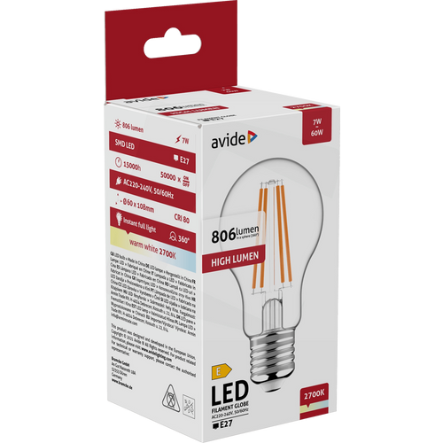 Avide Sijalica, LED 7W, E27, 2700K, 360°, 230V AC - Globe 7W E27 slika 2