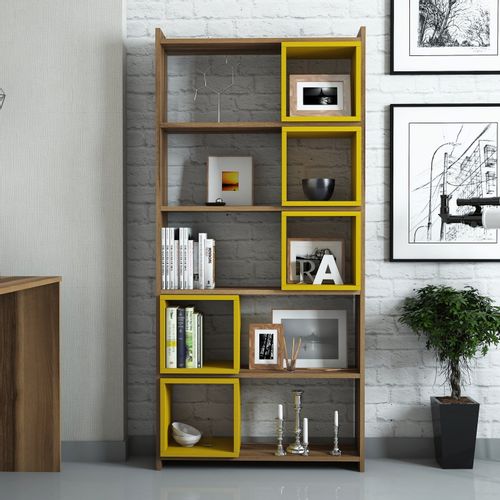 Woody Fashion Polica za knjige, Box - Walnut, Yellow slika 3