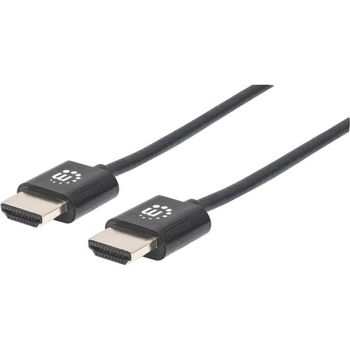 Manhattan HDMI priključni kabel HDMI A utikač, HDMI A utikač 1.00 m crna 394352 zaštićen s folijom, pletena zaštita, high speed HDMI sa eternetom, okrugli, UL certificiran, Ultra HD (4K) HDMI s eternetom, visokofleksibilan, pozlaćeni kontakti HDMI kabel slika 6