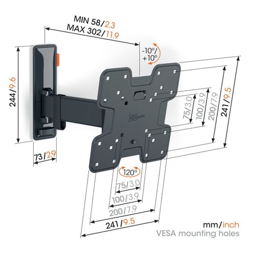 Vogels TVM3223, zidni nosač za ekrane od 19"-43", nagib do 20° pomak 120°, 15kg slika 2