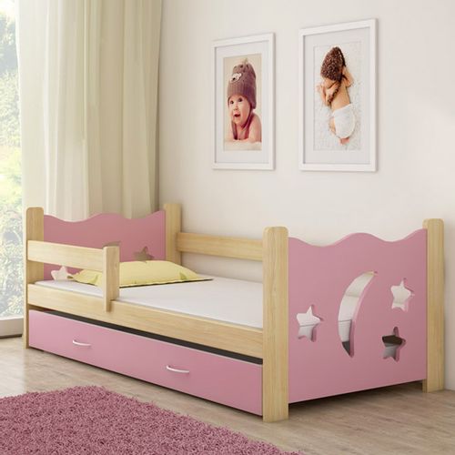 ACMA Dječji krevet od punog drva 160×80 sa dodatnom ladicom za izvlačenje – natur / sort motivi slika 3
