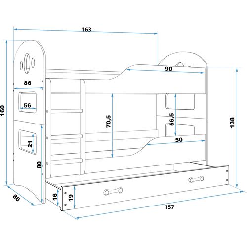 Drveni dječji krevet na kat Dominik MDF s ladicom - 160*80cm - grafit slika 2